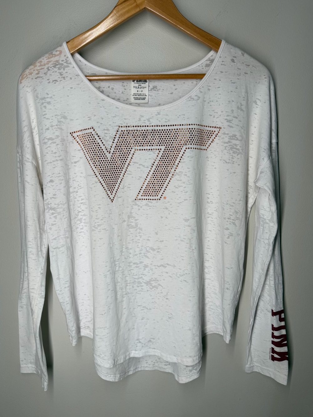 PINK Victoria’s Secret Virginia Tech VT Rhinestone Burnout‎ Long Sleeve Top